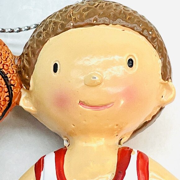 Christmas Ornament Cute Boy Basketball Player White Jersey #3 Hand Painted - Picture 4 of 9
